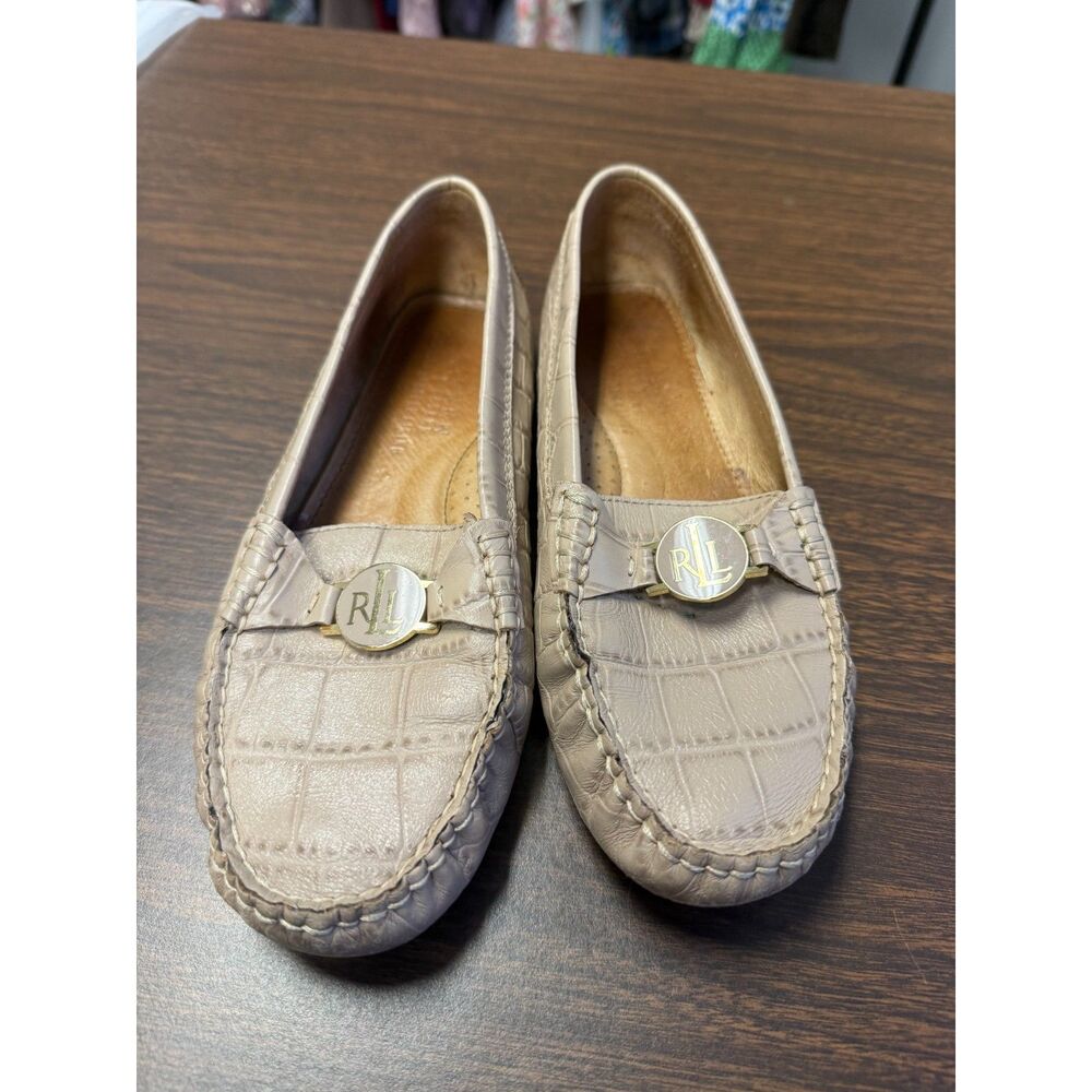 Lauren Ralph Lauren Carley Croc Embossed Leather Driving Loafers Tan 6.5 B
